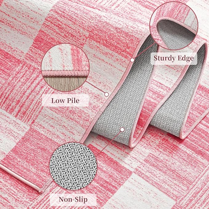 Terrug Pink Checkered Rug for Living Room, 5x7 Area Rugs Washable - Image 5