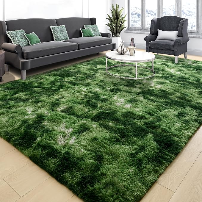 Tepook Fluffy Dark Green Rugs for Living Room Bedroom, 6x9 Soft Area Rug - Image 2