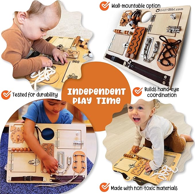 10-in-1 Montessori Busy Board for Toddlers - Safe, Durable Sensory Activity Board with Locks, Shoelaces & More - Perfect Educational Toy Built for Growth & Travel - Recommended for Ages 3 Years & Up