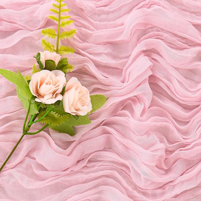 Pink 10FT Cheesecloth Table Runner Boho Gauze Fabric Table Runner Rustic Sheer - Image 5