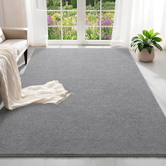 7x10 Feet Grey Area Rugs for Bedroom, Indoor Washable Memory Foam Rug for - Image 2