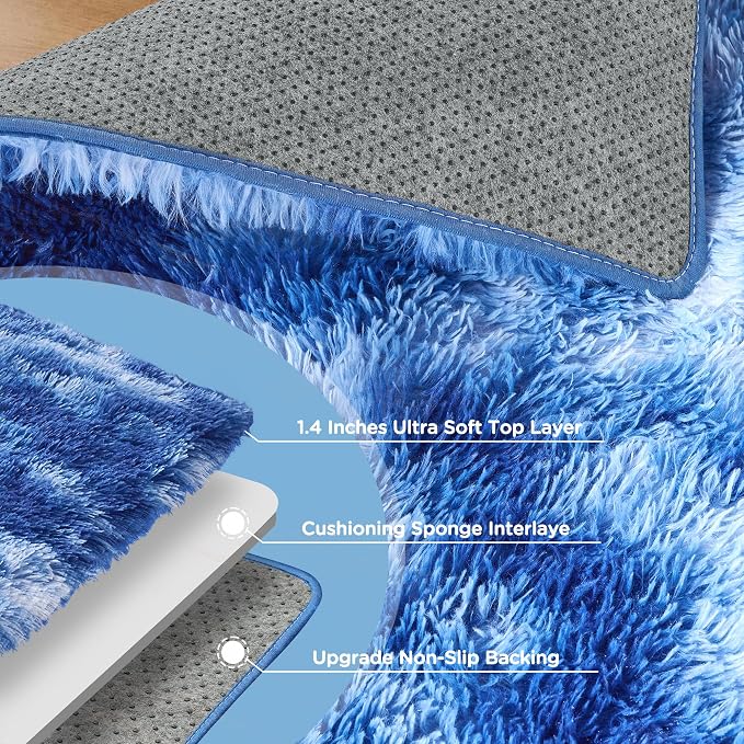 6x9 Area Rugs for Living Room, Tie-Dyed Blue Large Fluffy Shag Rug for Bedroom - Image 7