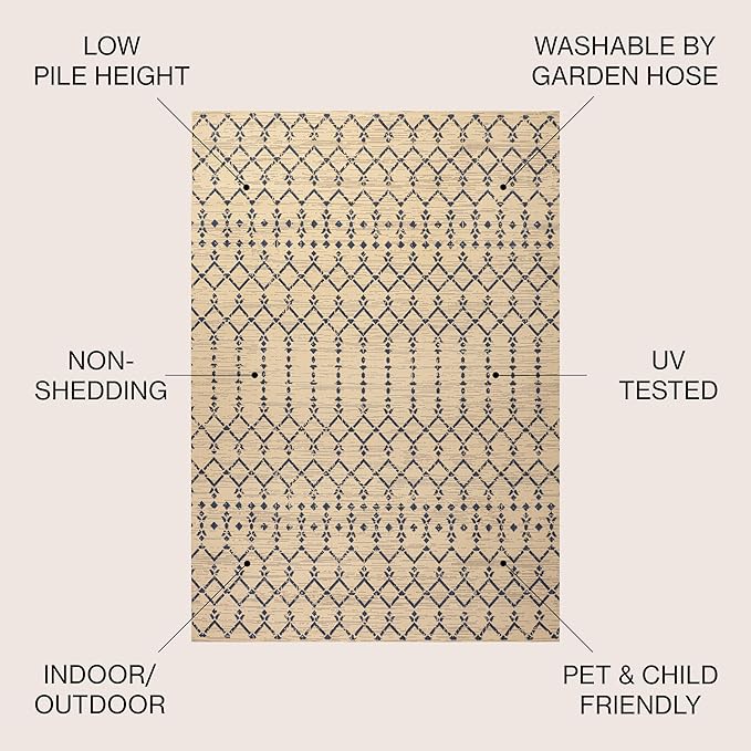 JONATHAN Y Moroccan Geometric Indoor Outdoor Area Rug 8X10 Beige/Navy, Ourika - Image 3