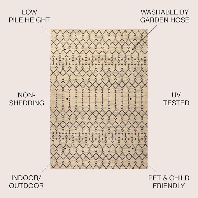 JONATHAN Y Moroccan Geometric Indoor Outdoor Square Area Rug 6X6 Beige/Navy - Image 2