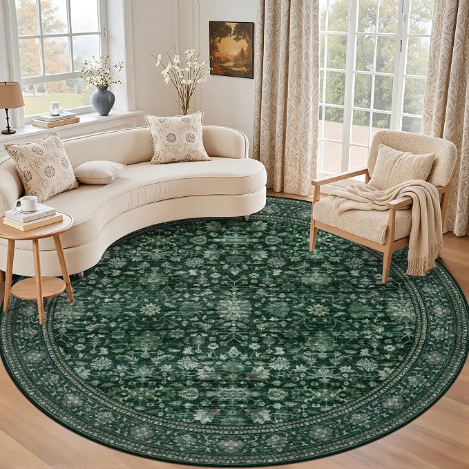 Round Area Rug for Living Room: 6ft Washable Vintage Boho Soft Thin Circle Rug by EXPEDIX