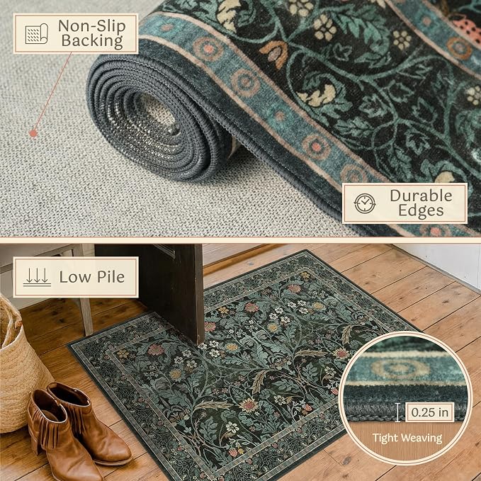 Washable Entry Rug 2x3 Non Slip, Vintage Small Throw Rugs - Image 5