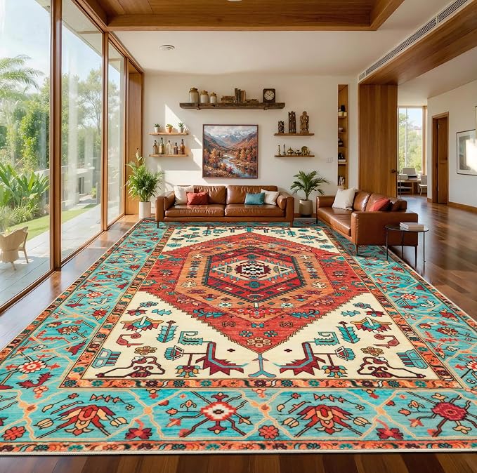 SERISSA 10x14 Area Rugs for Living Room, Large Washable Non-Slip Boho Rug by SERISSAHomeDecorCollection