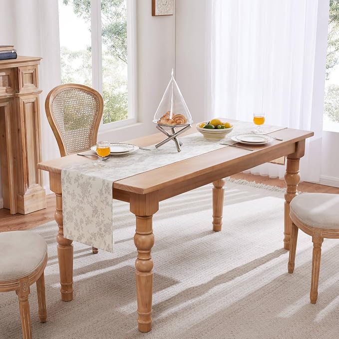 French Pastoral Farmhouse Table Runners, 13x48 Inch Grey | 100% Organic Cotton - Image 3