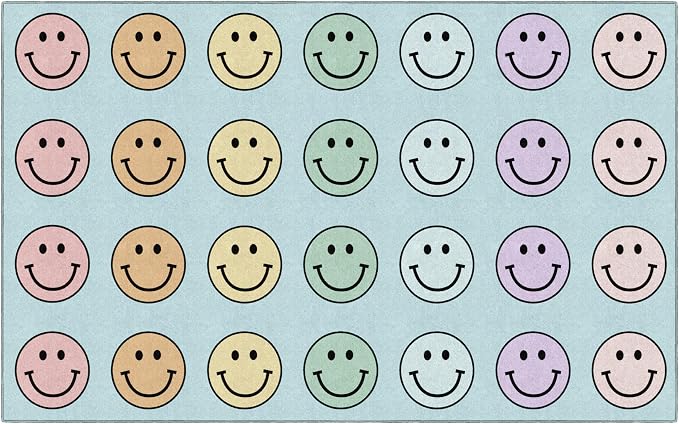 Flagship Carpets Pastel Rainbow Smileys Criss-Cross Applesauce Educational Area by FlagshipCarpets