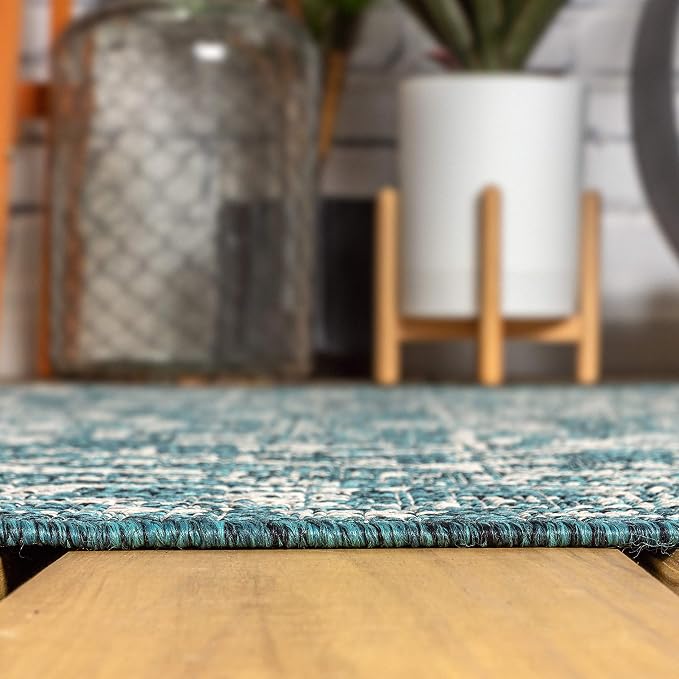 JONATHAN Y Boho Medallion Indoor Outdoor Octagon Area Rug 5 Ft Teal/Gray - Image 6