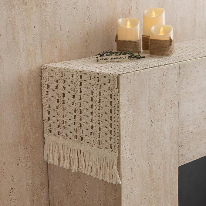 Keketoarrange Boho Macrame Table Runner 12x90 Inch | Woven Burlap Rustic Runner - Image 3