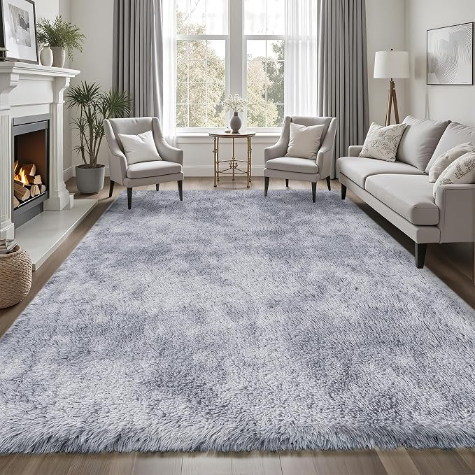 8x10 Area Rugs for Living Room Bedroom: Light Grey Soft Fluffy Shag Upgrade - Image 3