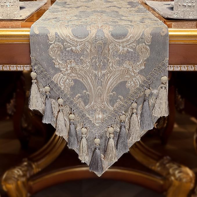 Loom and Mill Luxury Jacquard Damask Table Runner 90 Inches Long, 13x90 inch - Image 3