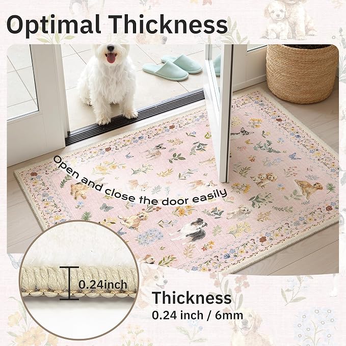 Soalmost 2x3 Dog Rugs for Entryway, Machine Washable Door Mat Animal Floral - Image 4