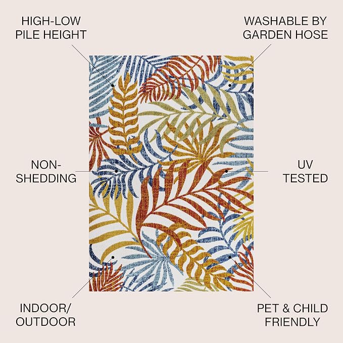 JONATHAN Y Tropics Palm Leaves Indoor Outdoor Area Rug 8X10 Cream/Orange - Image 2
