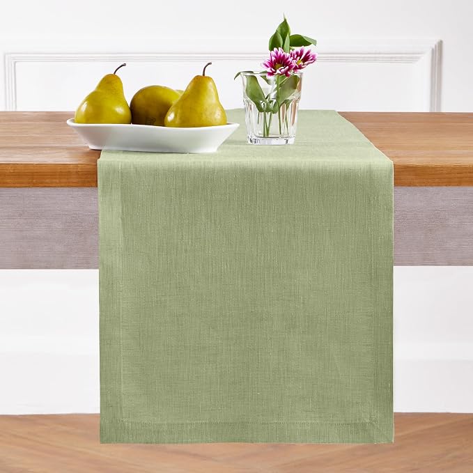 Solino Home 100% Pure Linen Dining Table Runner Olive, Athena 14 x 90 in | - Image 2