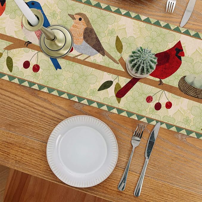 Seliem Summer Birds Tree Branches Table Runner, Cardinal Home Kitchen | Dining - Image 3