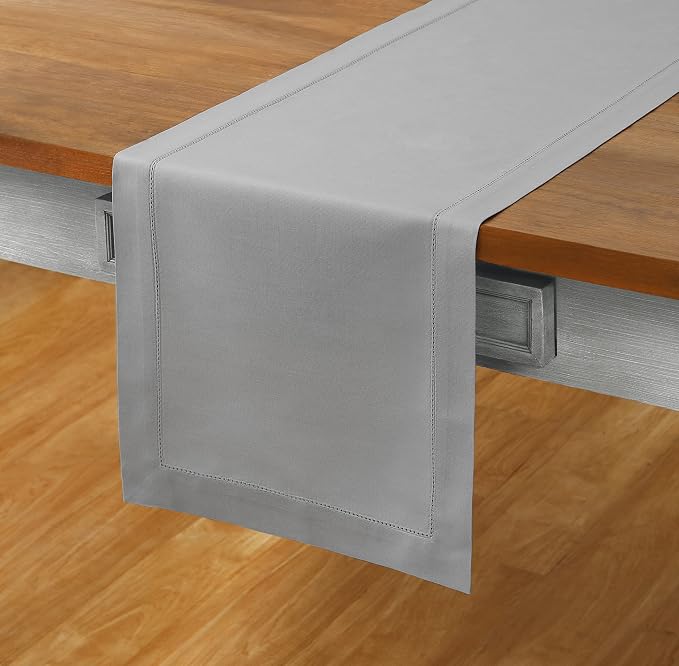 Solino Home Cotton Linen Dining Table Runner Light Grey Woven, 14 x 72 in | - Image 2