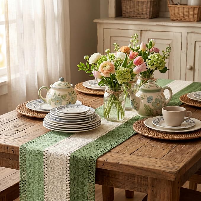 Artoid Mode Sage Beige Green Farmhouse Rustic Table Runner 12x90 Inch | Holiday - Image 4