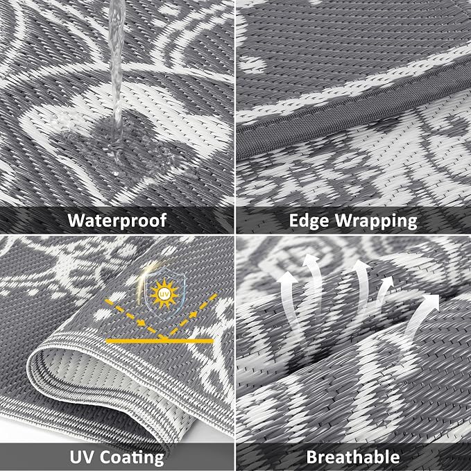 Pauwer Waterproof Outdoor Rug 8x10, Reversible Plastic Straw Patio Camping Rug - Image 3