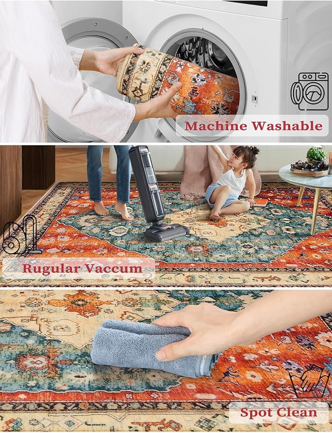 SERISSA Boho Washable Runner Rug, 2x5 Rug Non-Slip Tribal Hallway Kitchen - Image 3