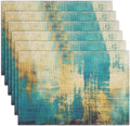 Emvency Farmhouse Placemats Set of 6, 12x18 Inch, Teal Modern Gold Blue | by Emvency