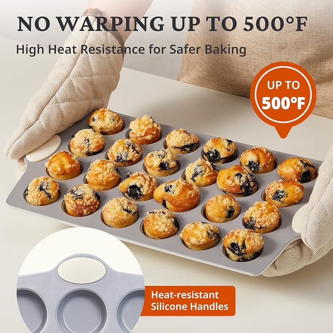 BRONYPRO Ceramic Mini Muffin Pan, 24-Cup Nonstick Aluminized Steel Mini Cupcake - Image 8
