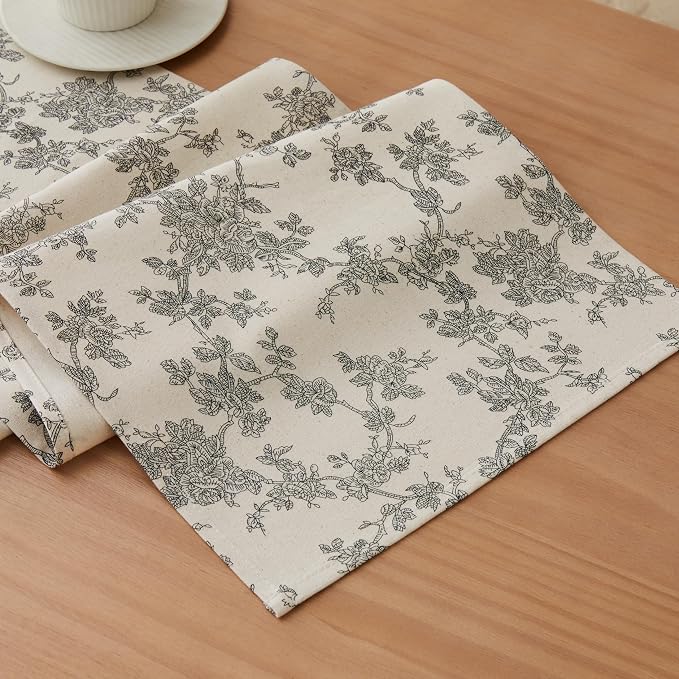 French Pastoral Farmhouse Table Runners, 13x60 Inch Black | 100% Organic Cotton by Unknown