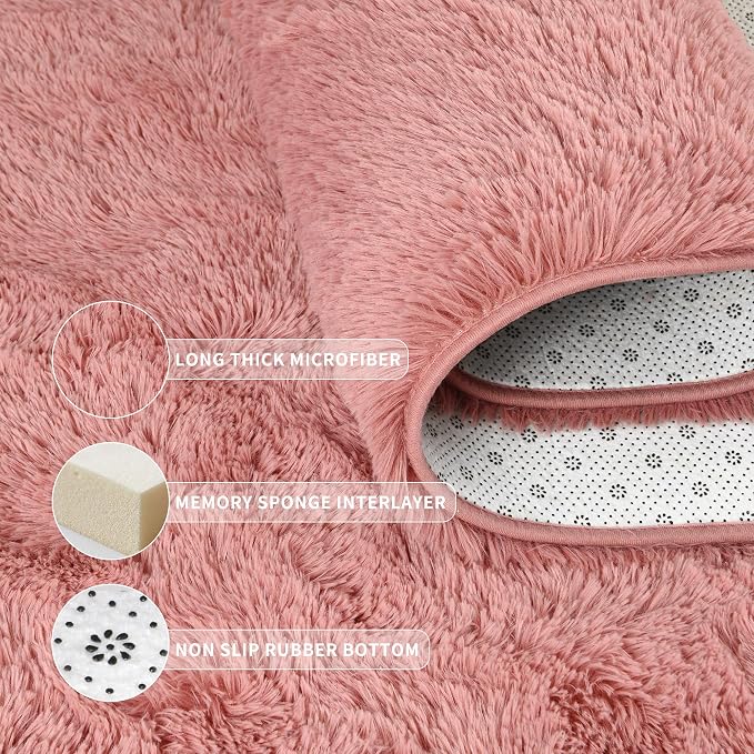Tepook Blush Pink Area Rugs for Living Room Girls Bedroom, 6x9 Fluffy Shaggy - Image 5