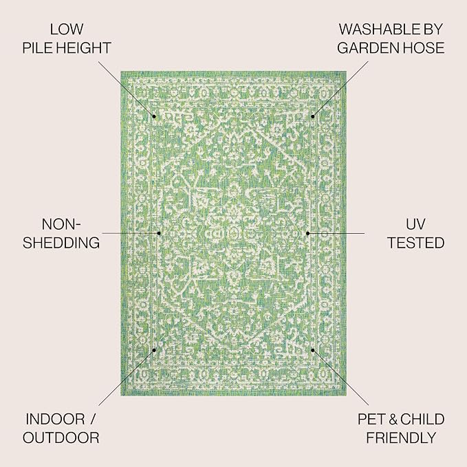 JONATHAN Y Boho Medallion Indoor Outdoor Area Rug 4X6 Cream/Green, Malta - Image 2