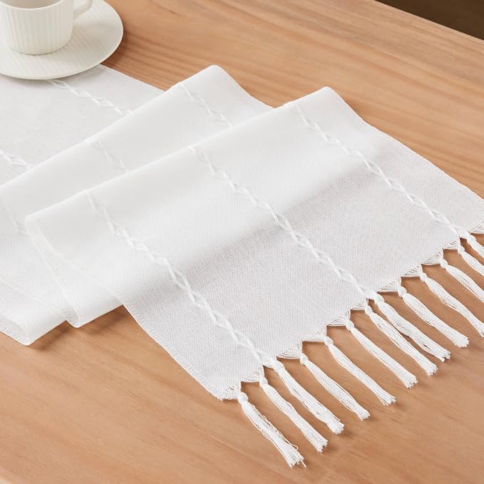 Braided Farmhouse Table Runner, Braided White 13x60 Inch, Cotton Linen Table - Image 7