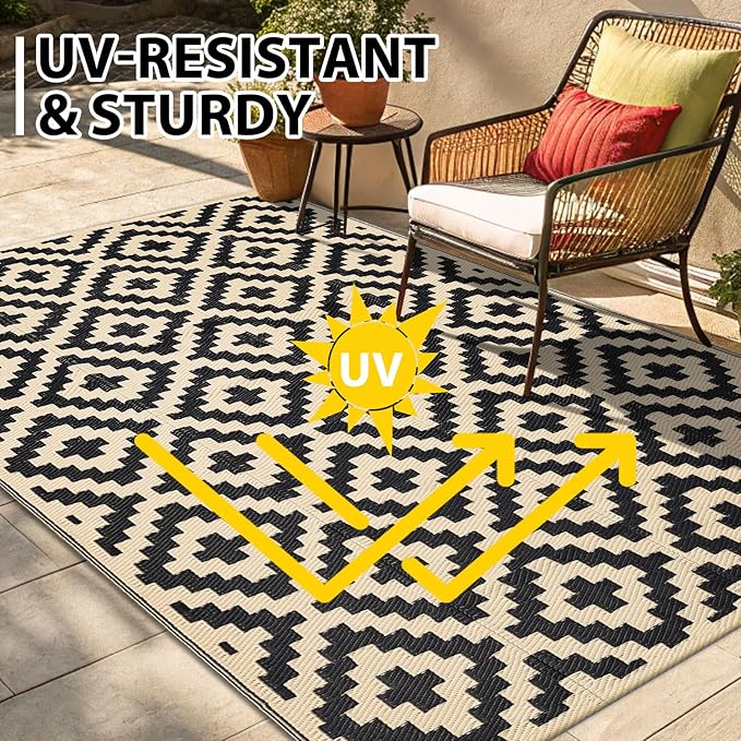 Smiry Waterproof Outdoor Rug 5x8 ft, Reversible Plastic Straw Patio Camping Rugs - Image 4