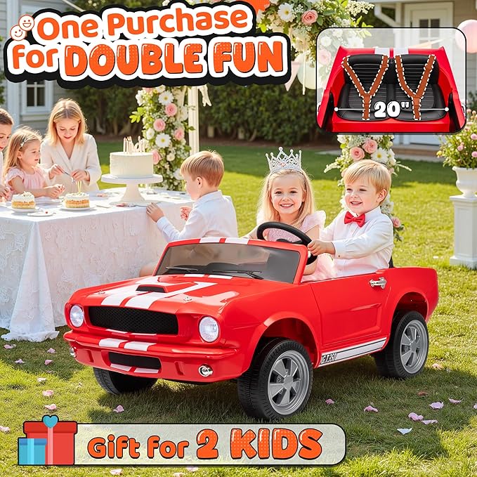 24V 2 Seater Ride on Toys, Licensed Shelby Cobra Kids Power Car Wheeler Ride On Toy w/ 2WD/4WD Switchable, Remote Control, 19" Spacious Seat, 4 Spring Suspension, Music, Bluetooth