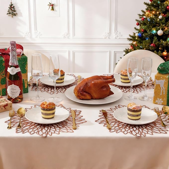 Set of 18 Round Placemats Rose Gold, Heat-Resistant PVC Table Mats - Image 8