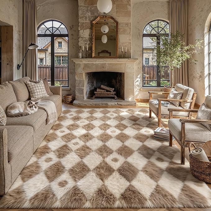 PureCozy Brown 8x10 Area Rug for Living Room Washable Non Slip Neutral Soft by PureCozy