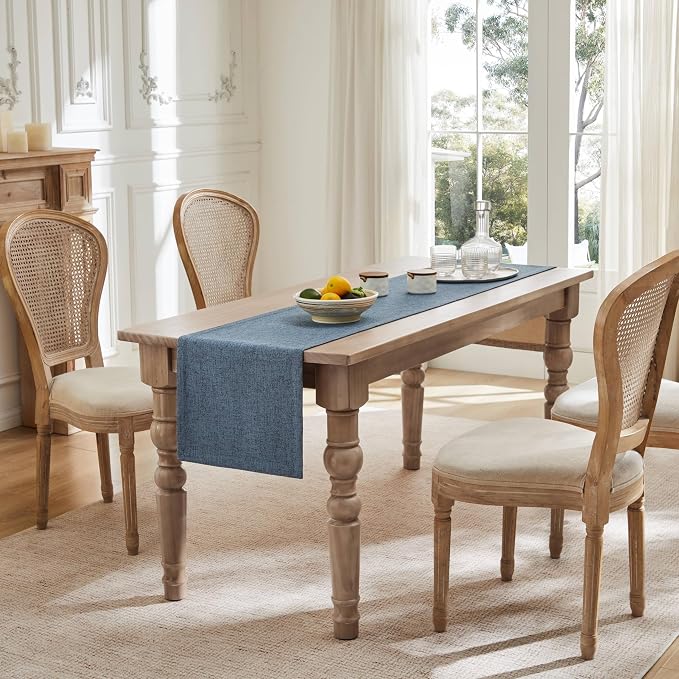 Burlap Style Farmhouse Table Runner, 14x72 Inches Blue | Thick Durable Fabric - Image 3