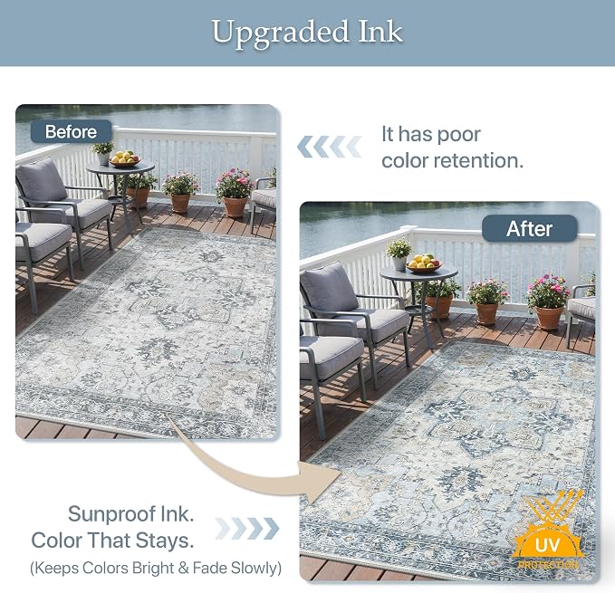 GENIMO Outdoor & Indoor Area Rug 10'x14', Waterproof, Non-Shedding, Easy - Image 5