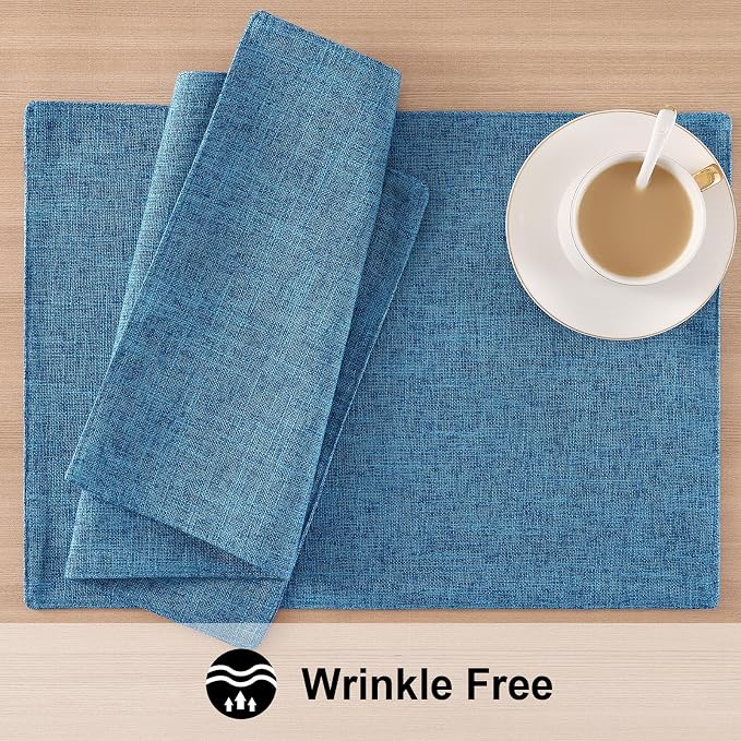 Faux Cotton Linen Placemats Set of 6, Cloth Washable Farmhouse Dining Table Mats - Image 5