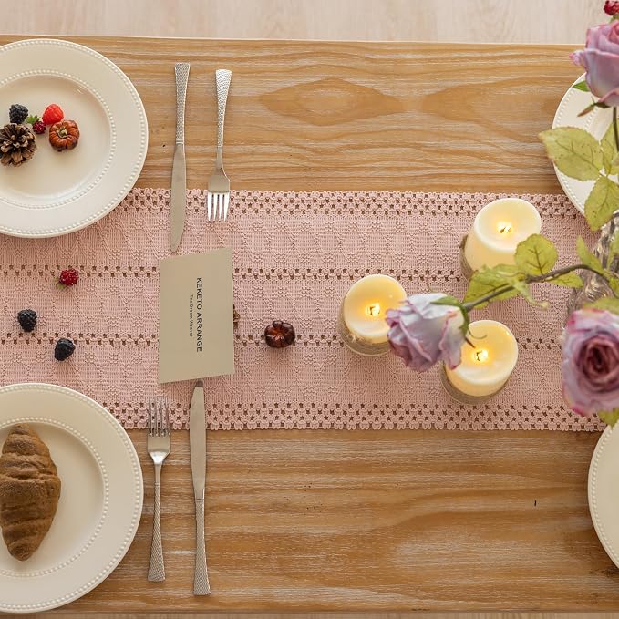 Keketoarrange Boho Macrame Table Runner 12x90 Inch | Woven Burlap Rustic Runner - Image 3