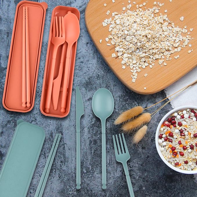 Travel Utensils with Case, Camping Reusable Utensils Set with Case | Plastic - Image 7