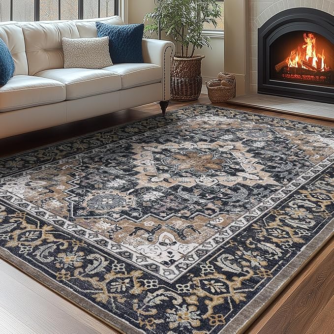 Lessymo Area Rugs 6x9, Machine Washable Area Rug, Super Soft Faux-Wool Area Rugs by Lessymo
