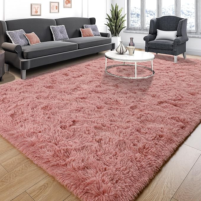 Tepook Blush Pink Area Rugs for Living Room Girls Bedroom, 8x10 Fluffy Shaggy - Image 2