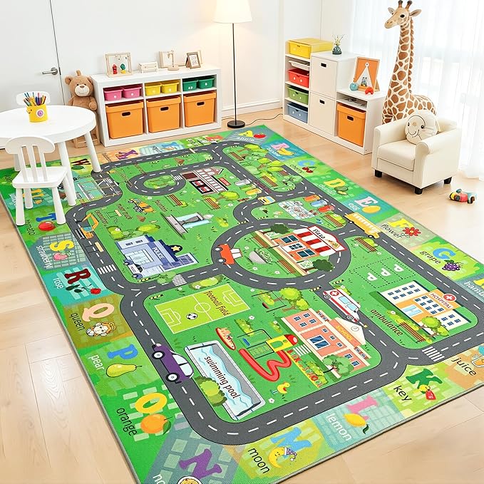 Chicrug 6x9 Car Road Area Rug for Kids Playroom Bedroom, Non Slip Low Pile by ChicrugHomeDecor