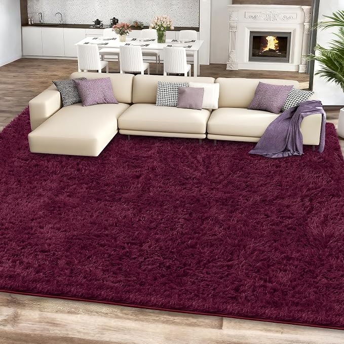 9x12 Burgundy Area Rugs for Living Room, Large Fluffy Shag Rug for Bedroom Kids - Image 2