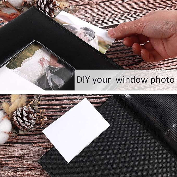 RECUTMS Photo Albums 4x6 Photos 200 Pocket Black Pages Album PU Leather Slip In Photo Picture Small Album For Family Anniversary Wedding Memo Slot Children Holiday Album（Grey）