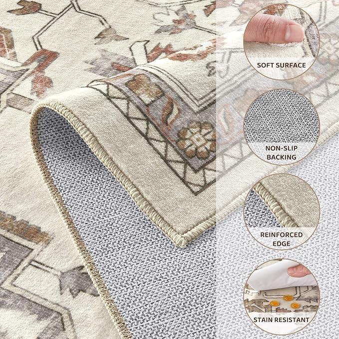 8x10 Washable Area Rugs for Living Room, Large Rug Non Slip Backing Vintage - Image 8