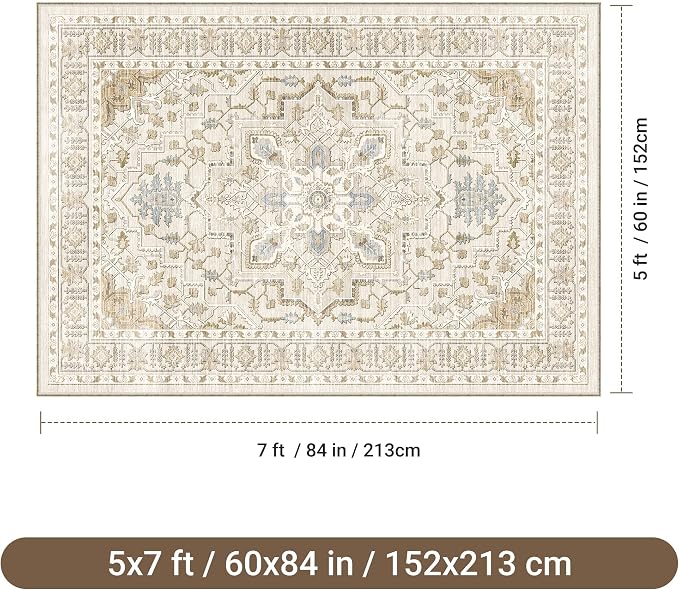befbee 5x7 Area Rug for Living Rooms, Stain Resistant Neutral Washable Rugs for - Image 2