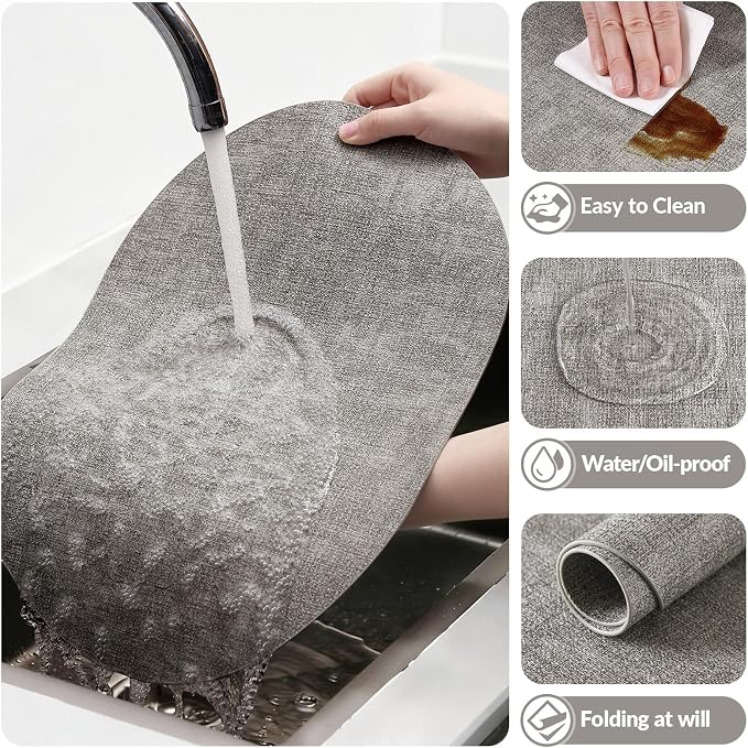Placemats Set of 4, 11.8 x 17 Inch, Light Grey | Heat Resistant Oval Faux - Image 5