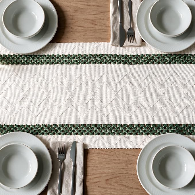 Artoid Mode Forest Green Stripe Woven Rustic Table Runner 12x36 Inch | Holiday - Image 5