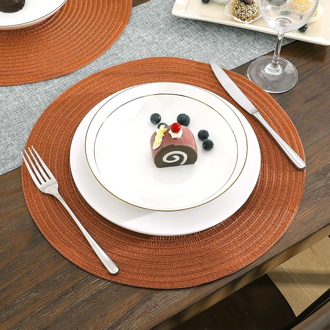 SHACOS Round Placemats Set of 8 Washable 15 inch Round Placemat Cotton - Image 3